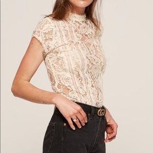 Reformation Damon Lace Cap Sleeve T-shirt Blouse Size S